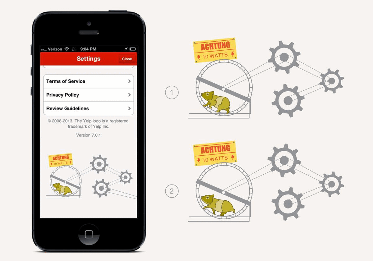 Yelp hamster app Easter egg animation