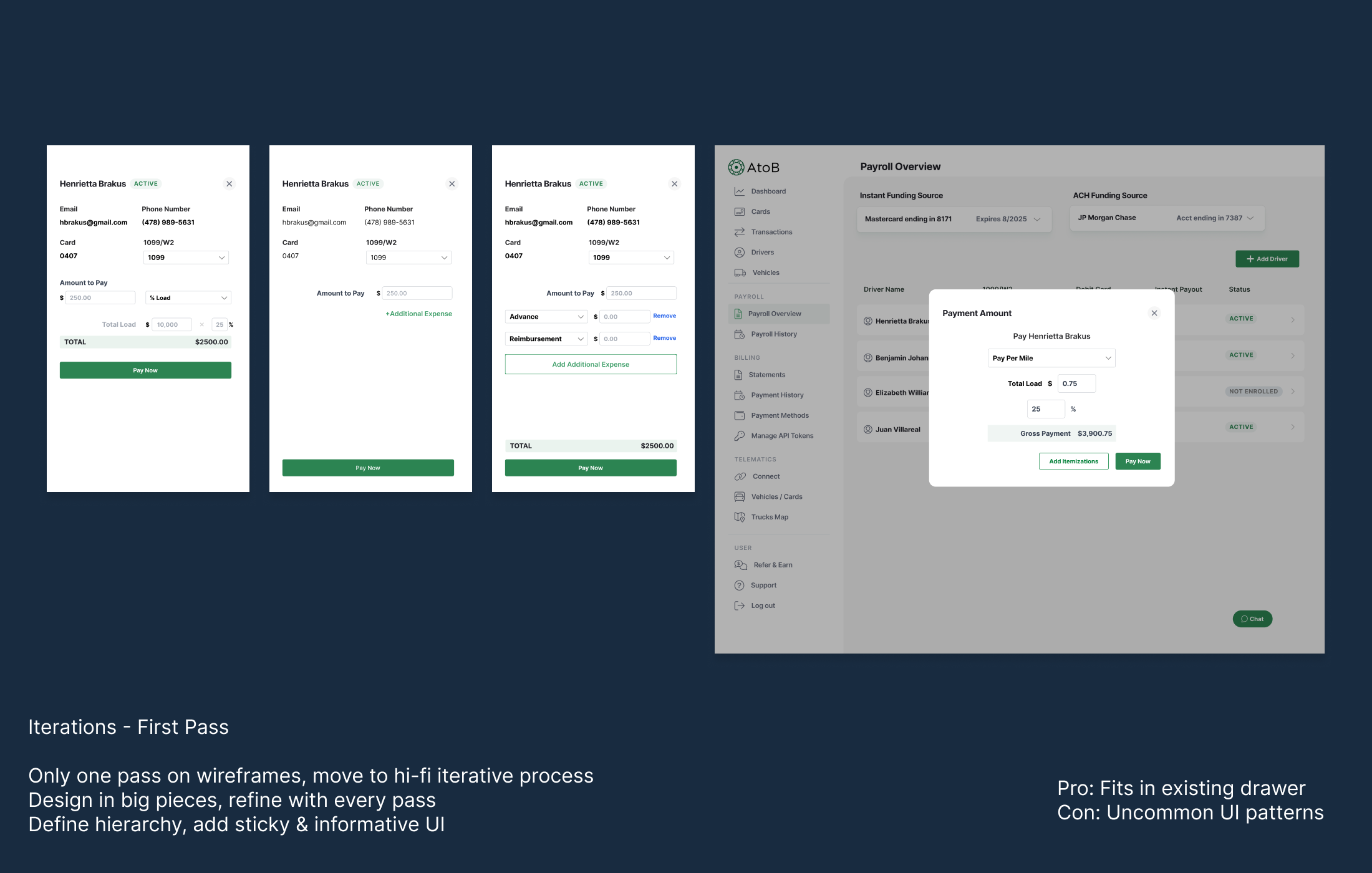 Wireframes and early iterations