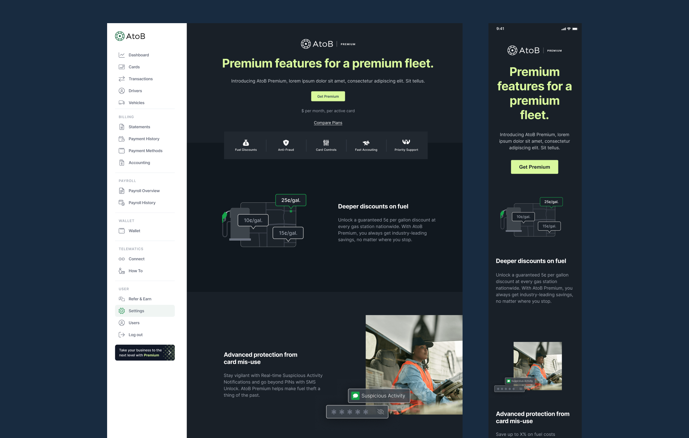 AtoB Premium landing page