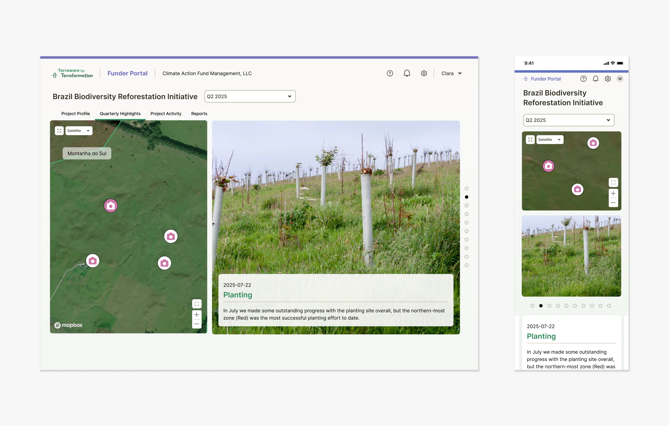 Funder portal highlights view