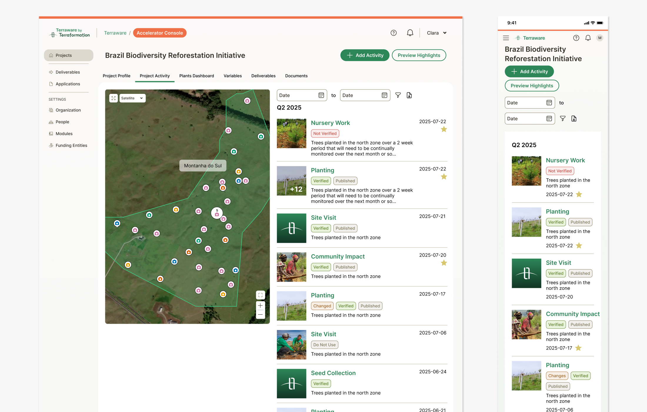 Guided tour interface with map and photo slideshow