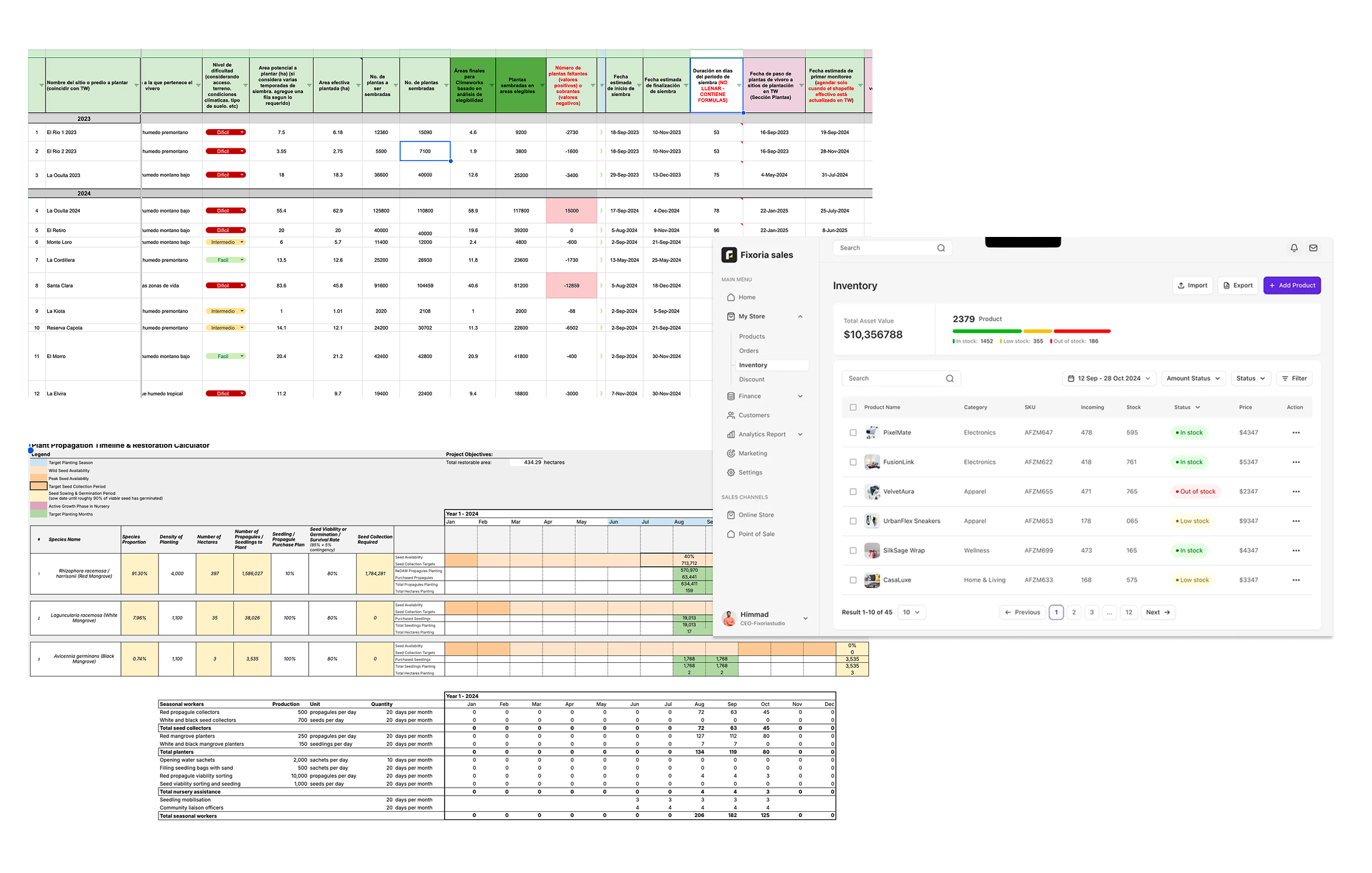 The previous workflow spread across propagation spreadsheets, timelines, and third-party inventory tools