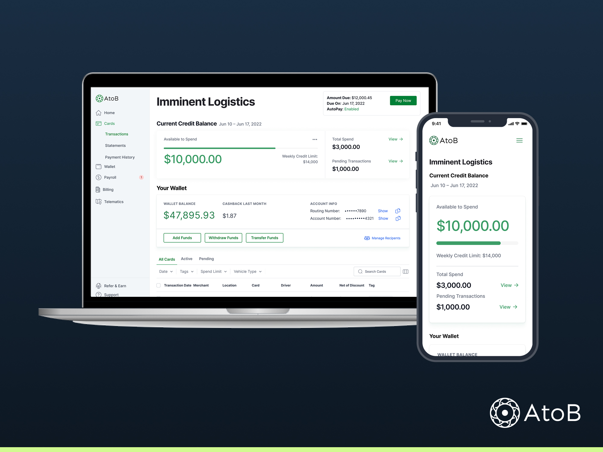 AtoB Payroll application interface